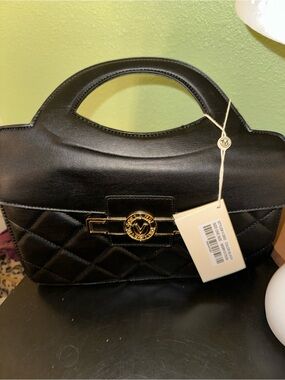 Black Quilted Top-Handle Women's Bag with Gold Hardware